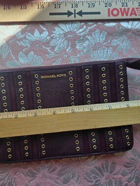 Michael Kors Burgundy Leather & Suede Grommet Wristlet Wallet